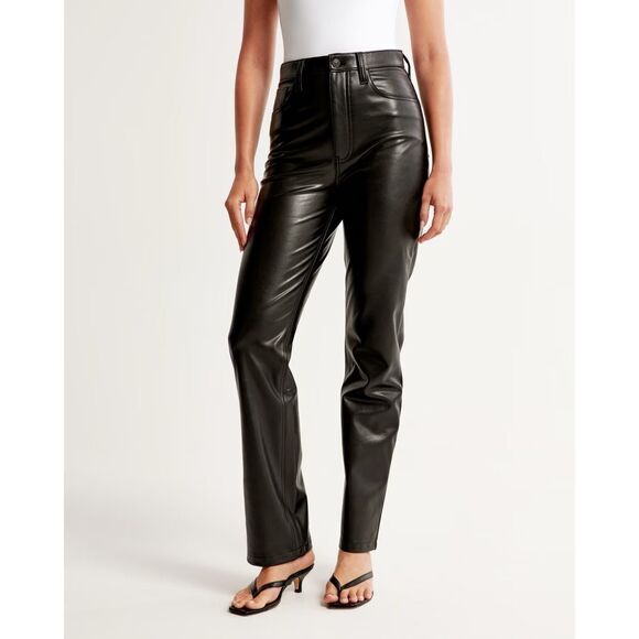 Abercrombie & Fitch Pants - Abercrombie & Fitch The 90's Straight Ultra High Rise Pants in Black Vegan Leath